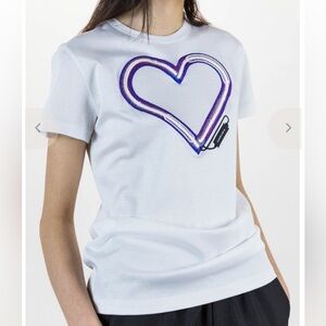 Carven Embroidered neon heart short sleeve white Tshirt, size L